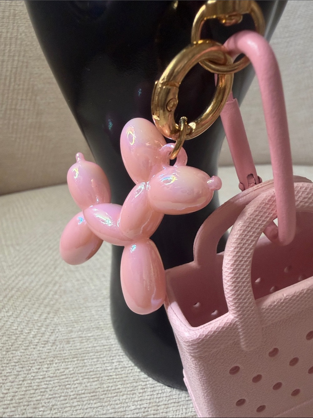 Pink Mini Tote Keychain with Balloon Dog Charm - Picture 3 of 6